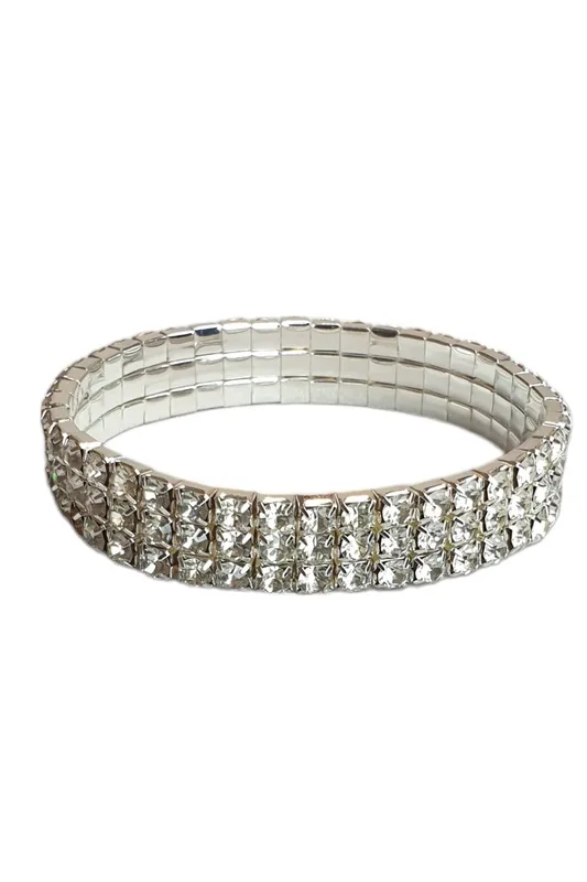 Paulo Due Women's 3 Row Diamante Bracelet in Silver - Silver