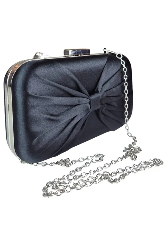 Paulo Due Women's Bow Satin Clutch Bag in Black - Black - Size: One Size