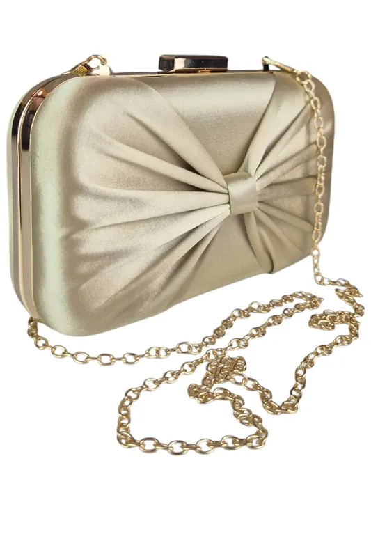 Paulo Due Women's Bow Satin Clutch Bag in Gold - Gold - Size: One Size
