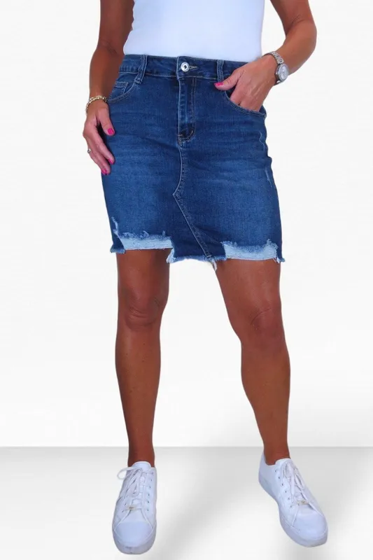 Paulo Due Women's Distressed Denim Mini Skirt in Dark Indigo Size: 10 Dark Indigo 10