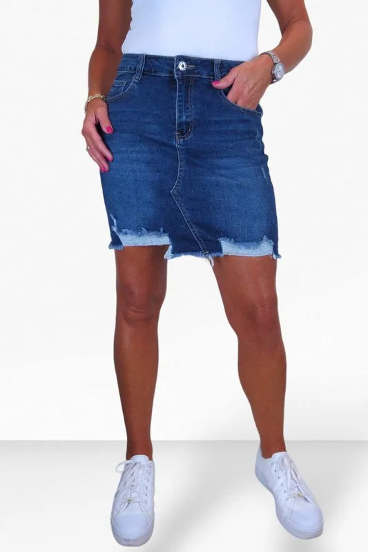 Paulo Due Women's Distressed Denim Mini Skirt in Dark Indigo Size: 16 Dark Indigo female