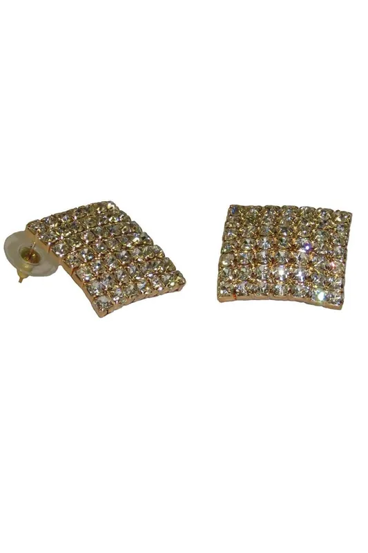 Paulo Due Women's Square Diamante Earrings in Gold Gold
