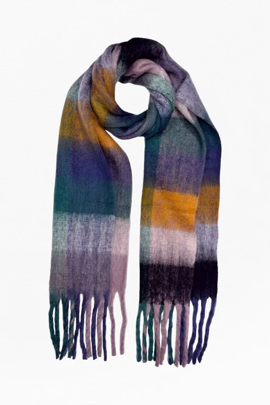 Paulo Due Women's Warm Wool Blend Check Scarf in Green Green