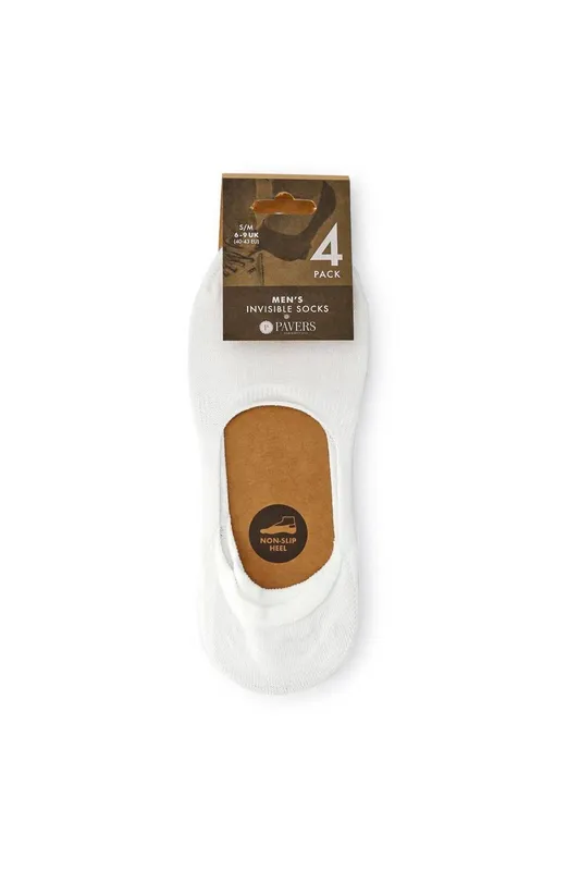 Pavers Unisex 4-Pack Invisible Socks in White Size: Medium/Large White female