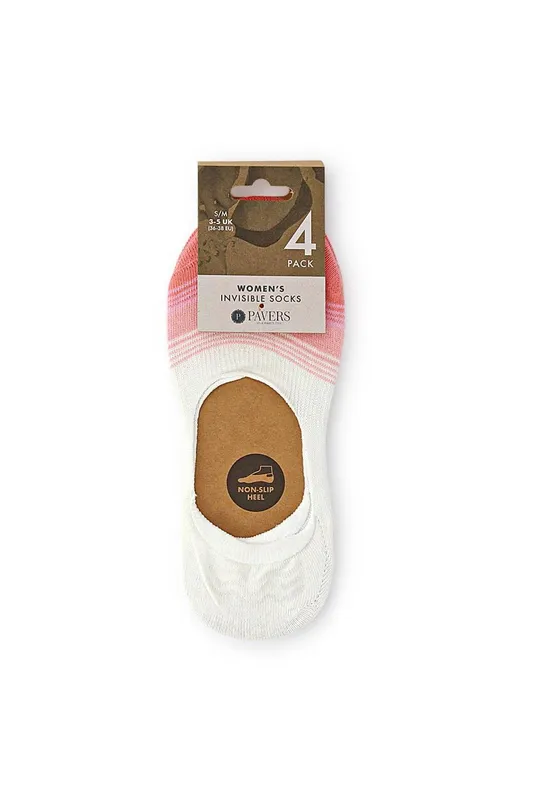 Pavers Women's 4 Pack Invisible Socks in Pink Size: Medium/Large Pink M/L