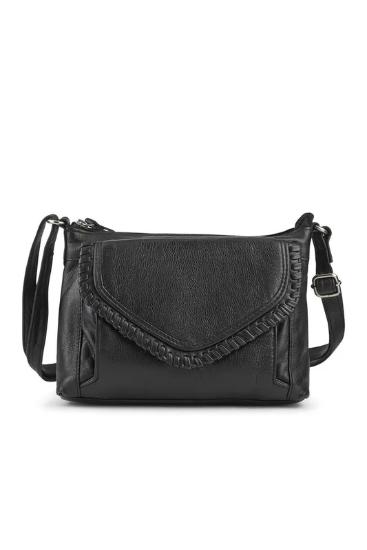 Pavers Women's Adjustable Leather Cross Body Bag in Black - Black