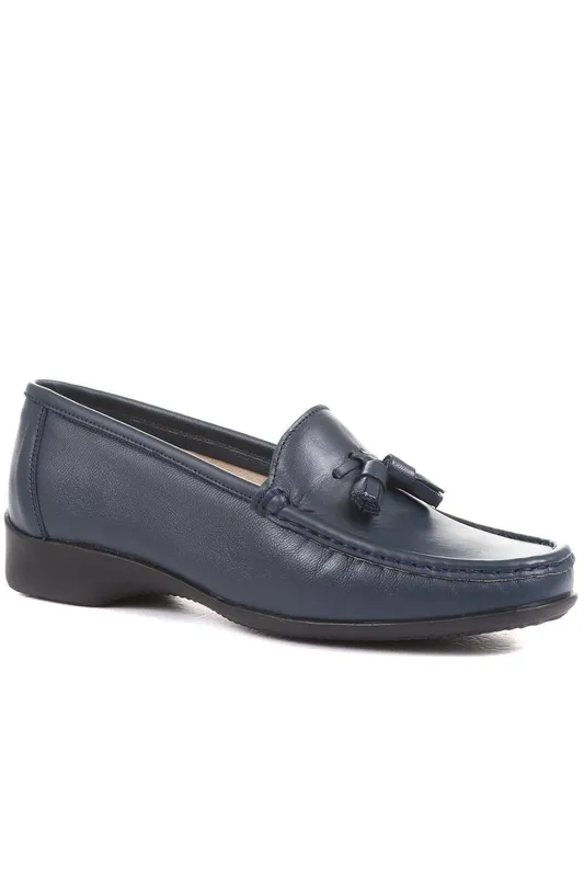 Pavers Women's Leather Tassel Loafers in Navy Size: 4 - Navy