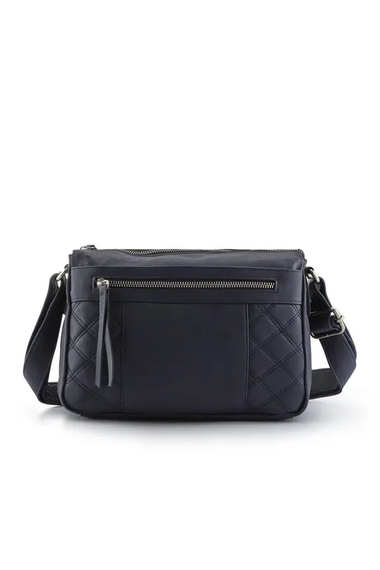Pavers Women's Leather Quilted Crossbody Bag in Navy Navy