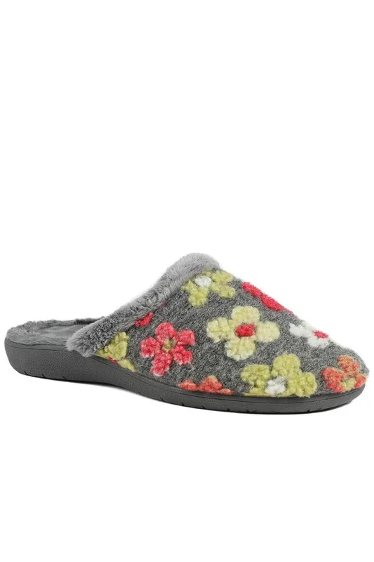Pavers Women's Soft Floral Mule Slippers in Grey Size: 5 Grey female