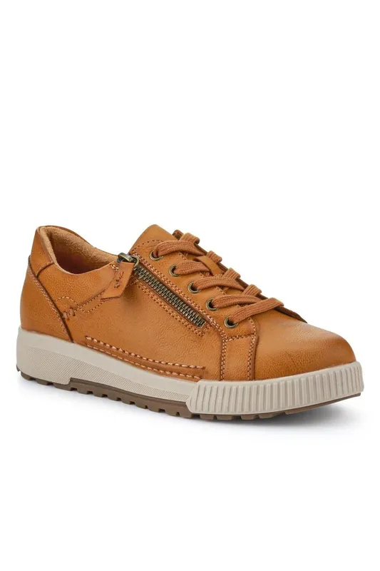 Pavers Women's Wide Fit Zip & Lace Trainers in Tan Size: 5 Tan