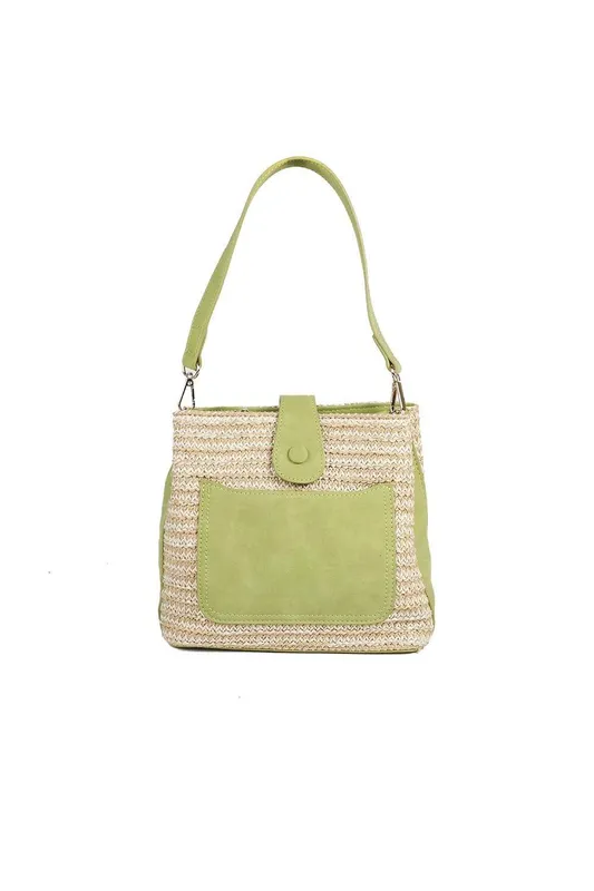 Pavers Women's Woven Shoulder Bag w/ Faux Leather Trim in Green Green female