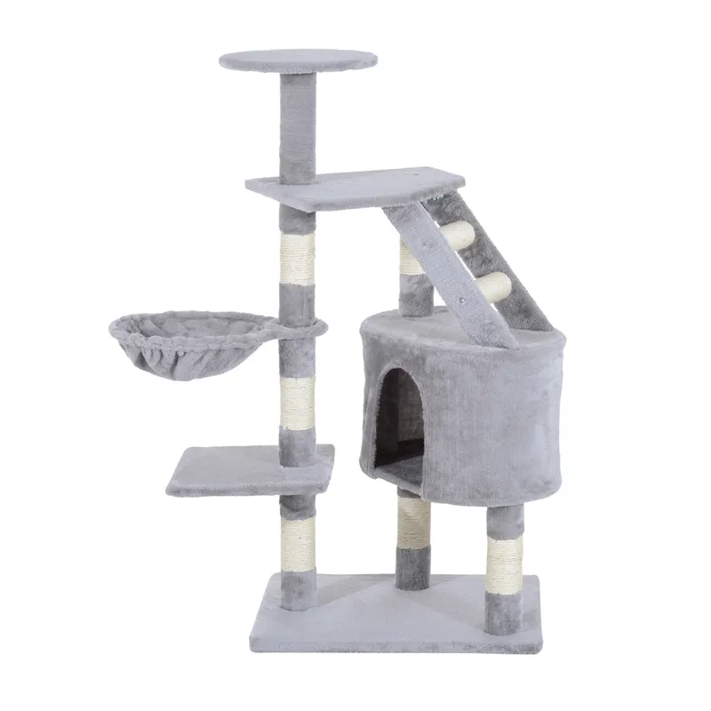 Pawhut - 125cm Cat Tree for Indoor Cats, Kitten Scratching Post, Grey