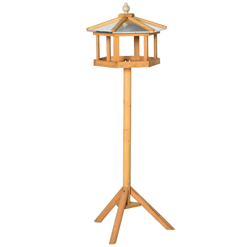 Pawhut Bird Stand Feeder Table Feeding Station Garden Wood Coop Parrot in Brown Brown female