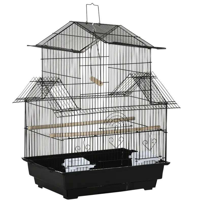 Metal Bird Cage Small w/ Perch Food Container Handle for Finch Canary No Stand - Pawhut