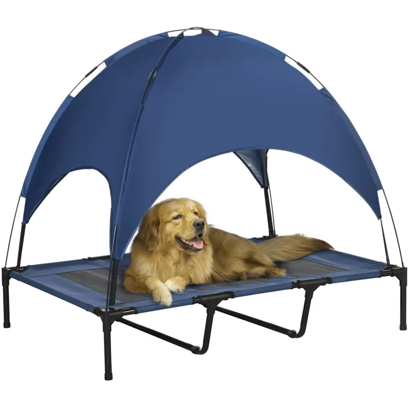 PawHut Elevated Pet Retreat: Waterproof Mesh Cot with UV Canopy for XL Dogs, 122 x 92 x 108 cm, Azure Blue Aosom UK