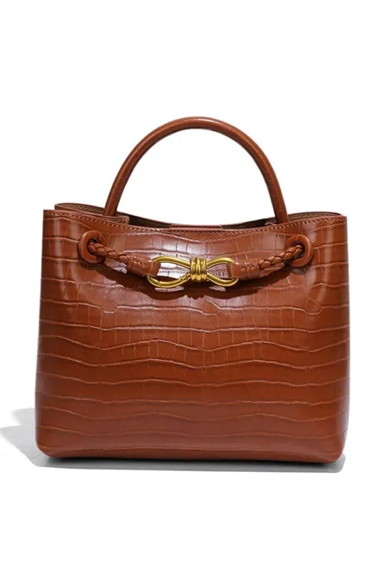 Peach Accessories Women's Belle Croc Elegant Handbag in Brown Brown