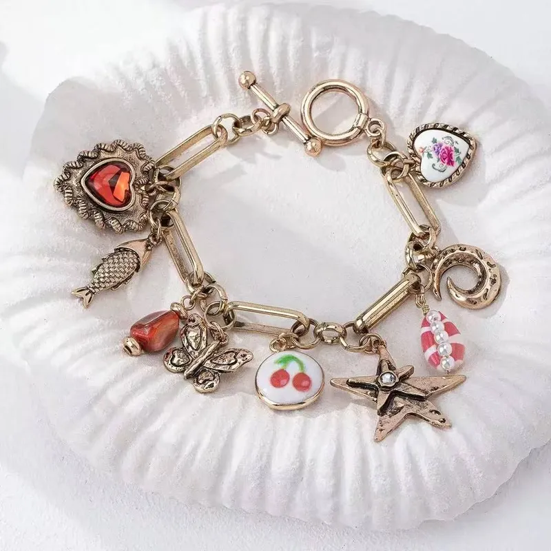 Peach Accessories Women's Cherry Love Bracelet in Gold Gold One Size