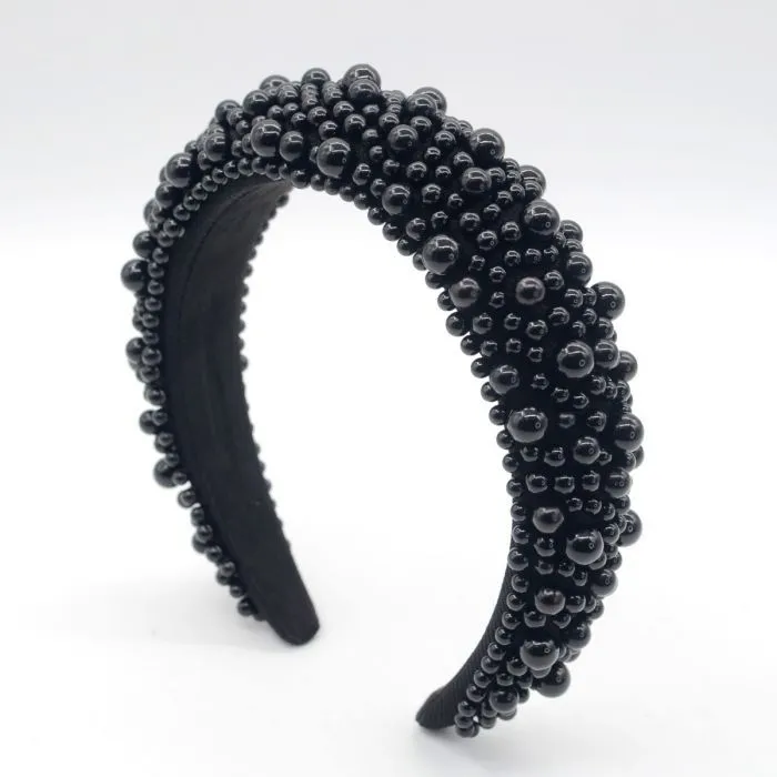 Peach Accessories Women's Chunky Pearl Headband in Black Black One Size
