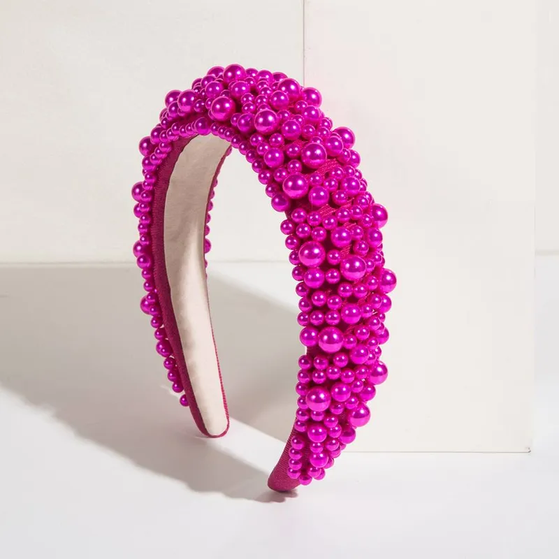Peach Accessories Women's Chunky Pearl Headband in Fuchsia Fuchsia One Size