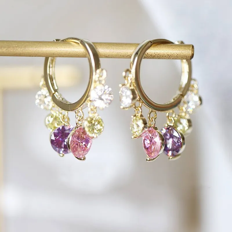 Peach Accessories Women's Crystal Hoops Earrings in Pink Pink