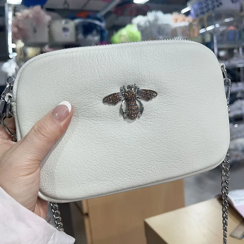 Peach Accessories Women's Crystal Leather Bee Bag in Beige - Beige