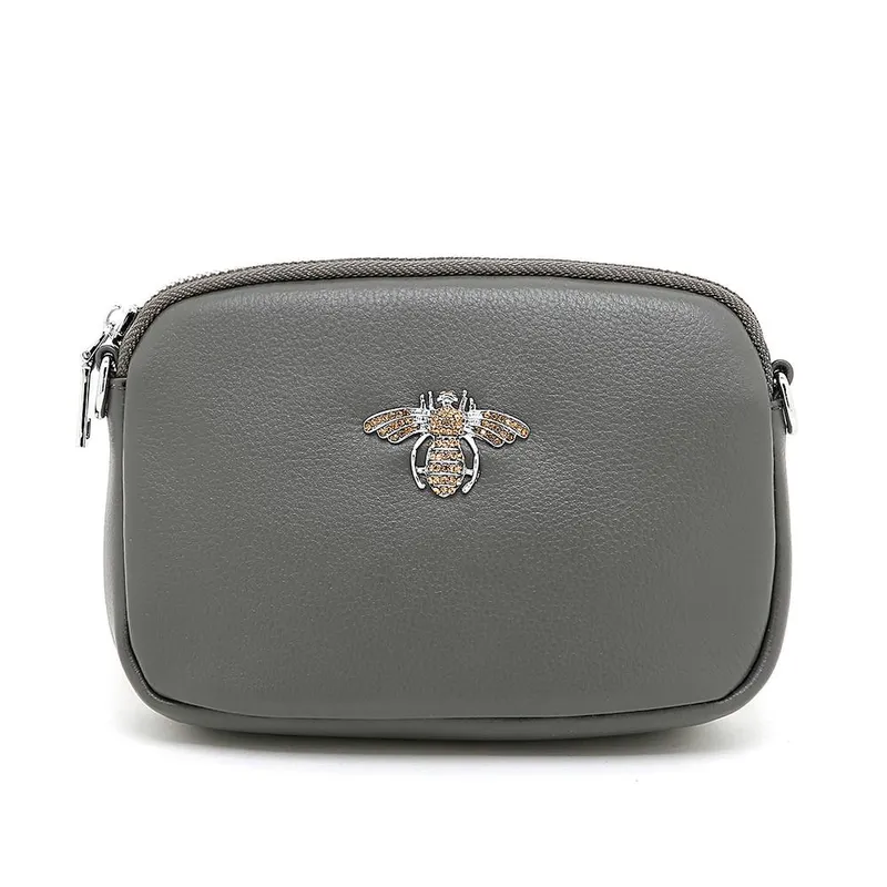 Peach Accessories Women's Crystal Leather Bee Bag in Grey - Grey