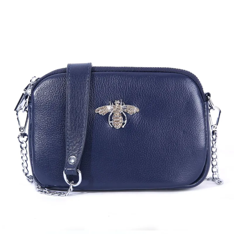 Peach Accessories Women's Crystal Leather Bee Bag in Navy - Navy