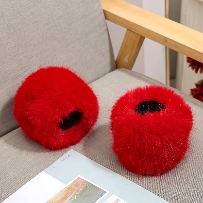 Peach Accessories Women's Elegant Plain Faux Fur Wrist Cuffs in Red - Red