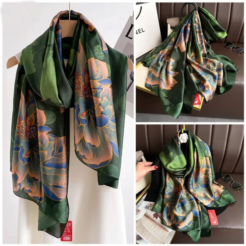 Peach Accessories Women's Emerald Green Floral Satin Feel Scarf - Green