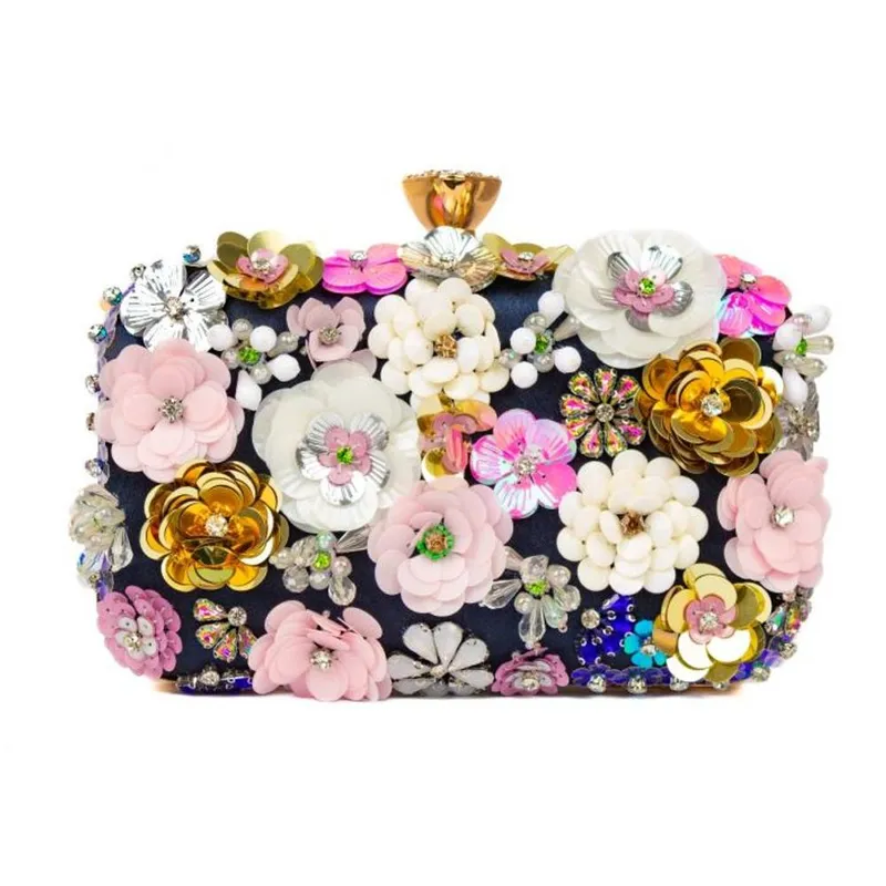 Peach Accessories Women's Floral Embellished Clutch Bag in Navy - Navy