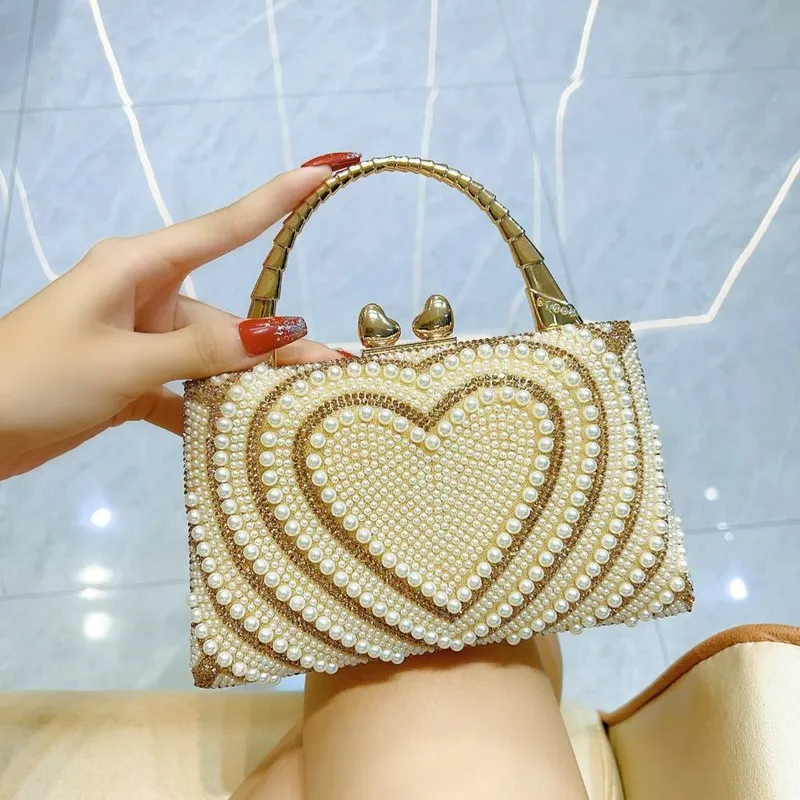 Peach Accessories Women's Pearlies & Gold Heart Evening Clutch - Gold - Size: One Size