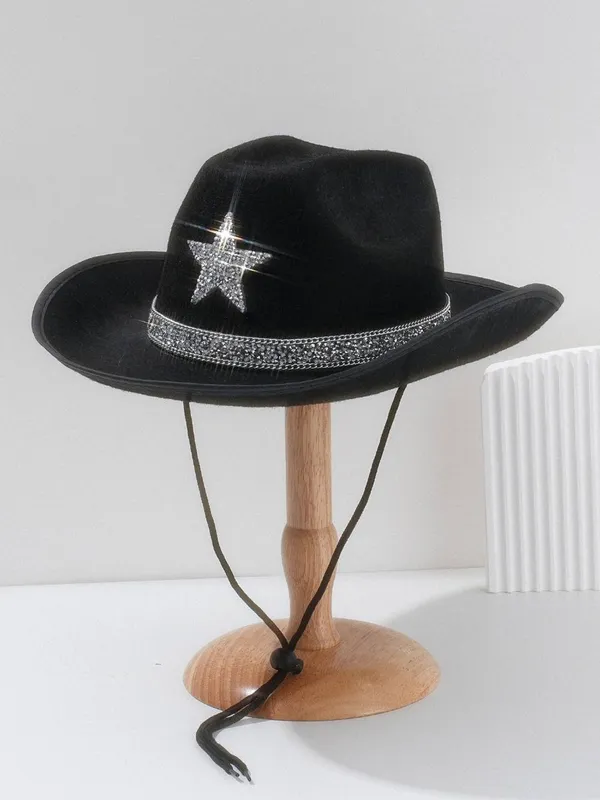 Peach Accessories Women's Shimmering Star Festival Cowboy Hat in Black Black female
