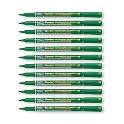 Pentel Permanent Marker Fine Point Green Pack of 12 NM470-D