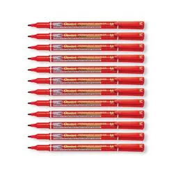 Pentel Permanent Marker Fine Point Red Pack of 12 NM470-B