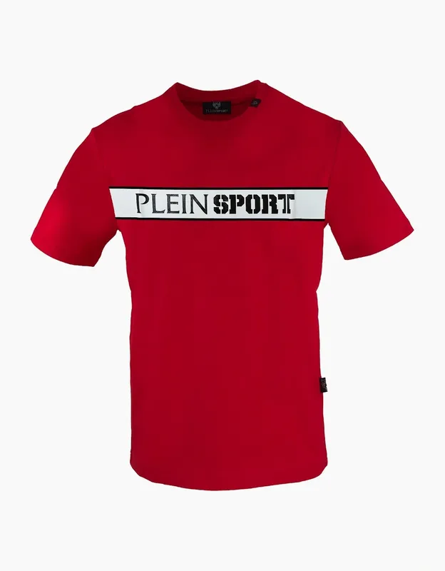 Philipp Plein Men's Plein Sport Panel Logo Red T Shirt - Size: 38