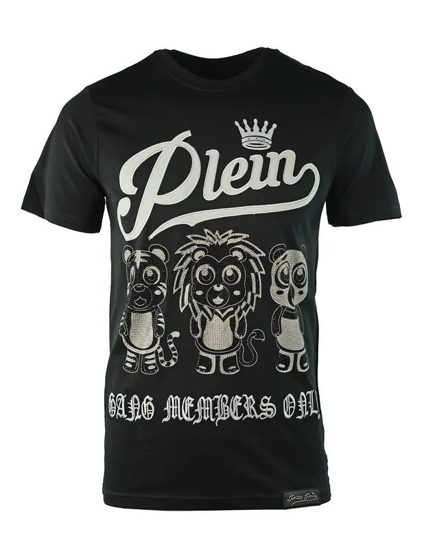 Philipp Plein Mens Gang Mtk0096 02 T-Shirt - Black Cotton - Size Medium