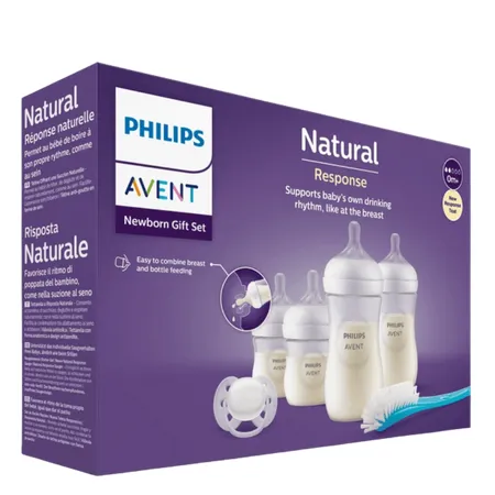 Philips Avent Natural Response Newborn Baby Gift Set With Baby Bottles, Soother & Brush