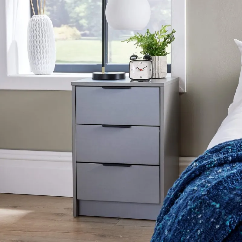 Phoenix 3 Drawer Bedside Table - Grey