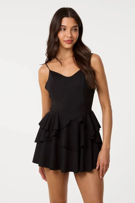 Pink Vanilla Women's Black Tiered Hem Bustier Dress - Black