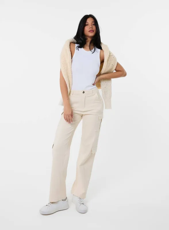 Pink Vanilla Women's Cargo Trousers in Stone Size: 8 - Stone