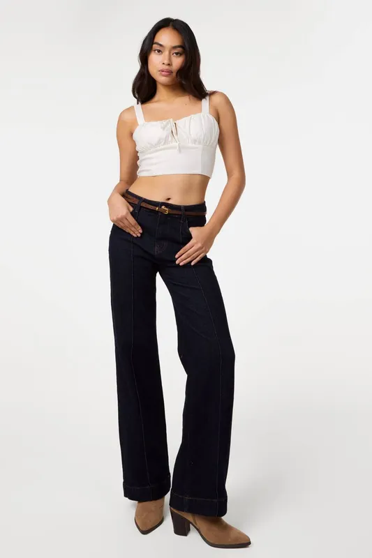 Pink Vanilla Women's Ivory Tie Front Milkmaid Crop Top Size: Small Ivory S