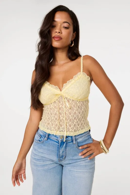 Pink Vanilla Women's Lemon Lace Cami Top Size: Large - Lemon