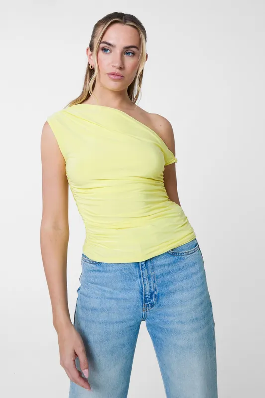 Pink Vanilla Women's Lemon Twist Shoulder Top Size: Small Lemon S