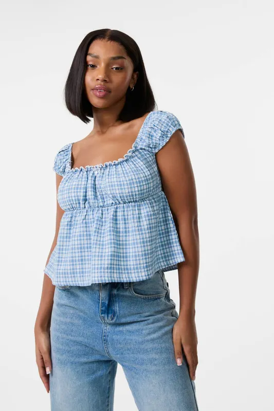 Pink Vanilla Women's Milkmaid Crop Top in Blue Size: Small - Blue - Size: S