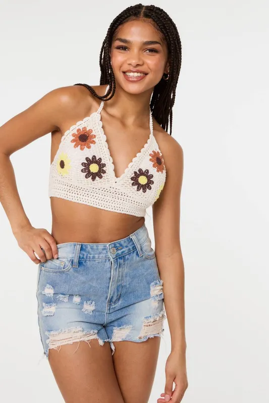 Pink Vanilla Women's Stone Floral Crochet Bralette - Stone