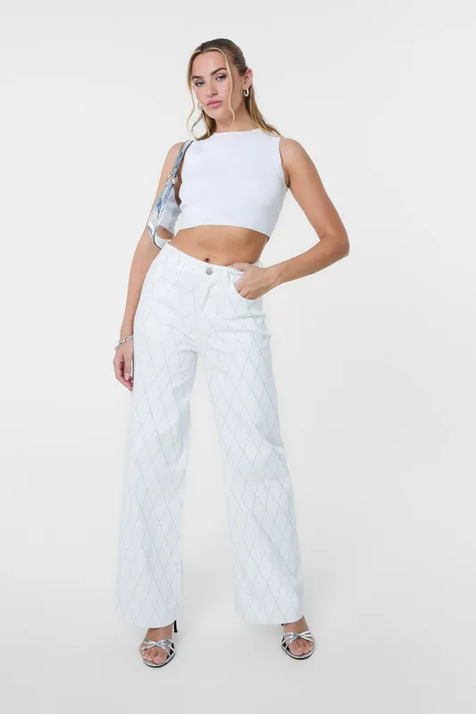 Pink Vanilla Women's White Diamante Jeans Size: 6 White 6