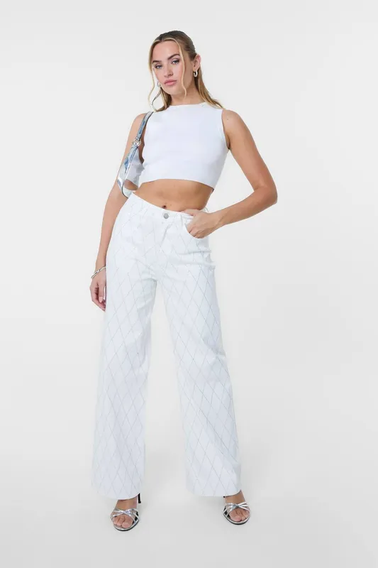 Pink Vanilla Women's White Diamante Jeans Size: 8 - White