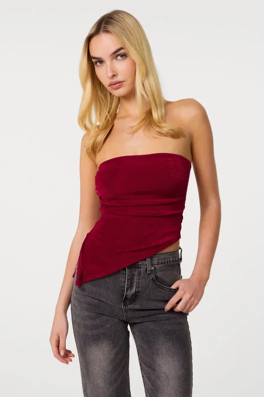 Pink Vanilla Women's Wine Asymmetric Bandeau Top Size: Large Wine