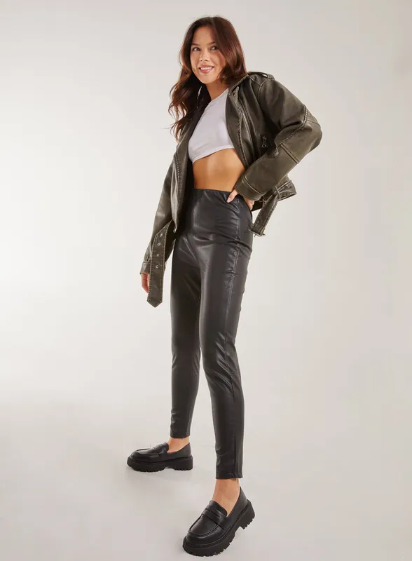 Pink Vanilla Womens Pu Leggings - Black - Size X-Small