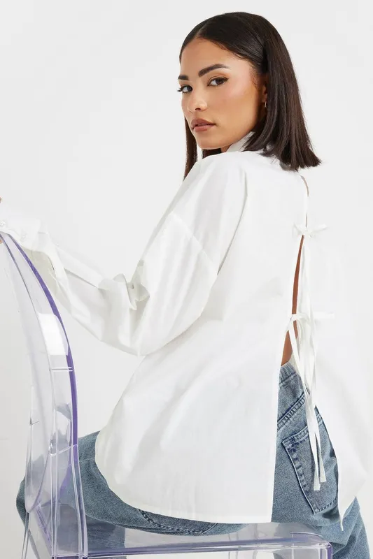 PixieGirl Women's Petite Tie Back Shirt in White Size: 6 - White